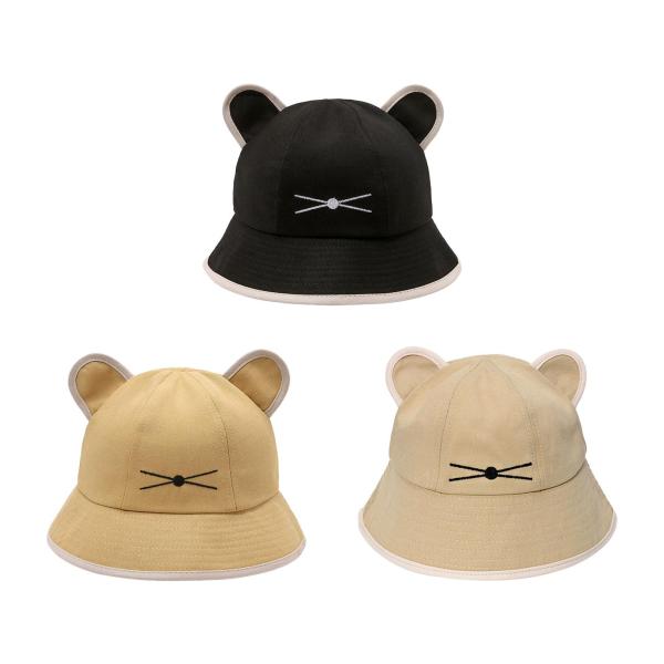 ファッションレディースサンハット折りたたみポータブル軽量猫耳バケットハットブラック