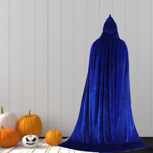 ハロウィン コスプレ ロング フード付き マント ケープ 丈夫なアクセサリー ドレスアップ パーティー用 170cm ブルー