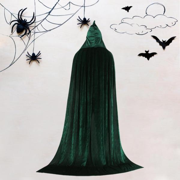 ハロウィン コスプレ ロング フード付き マント ケープ 丈夫なアクセサリー ドレスアップ パーティー用 150cm ダークグリーン
