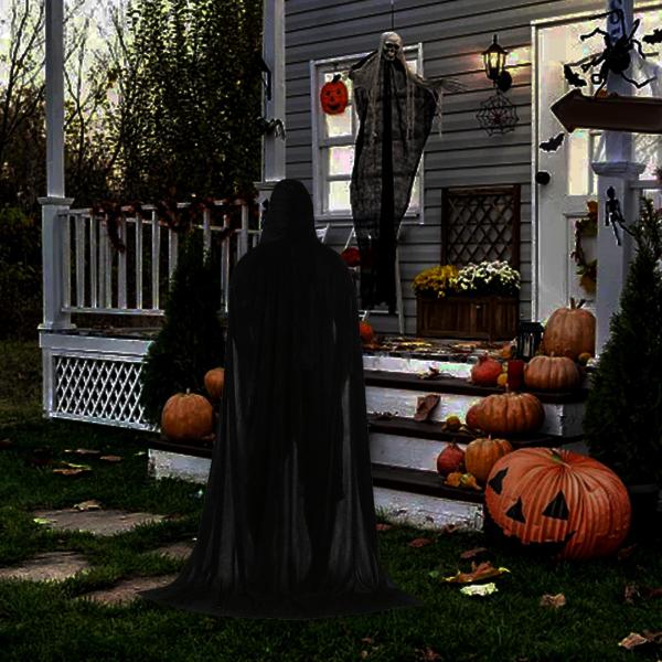キッズ ハロウィン コスプレ ロング フード付き マント ケープ アクセサリー 小道具写真撮影用 130cm ブラック