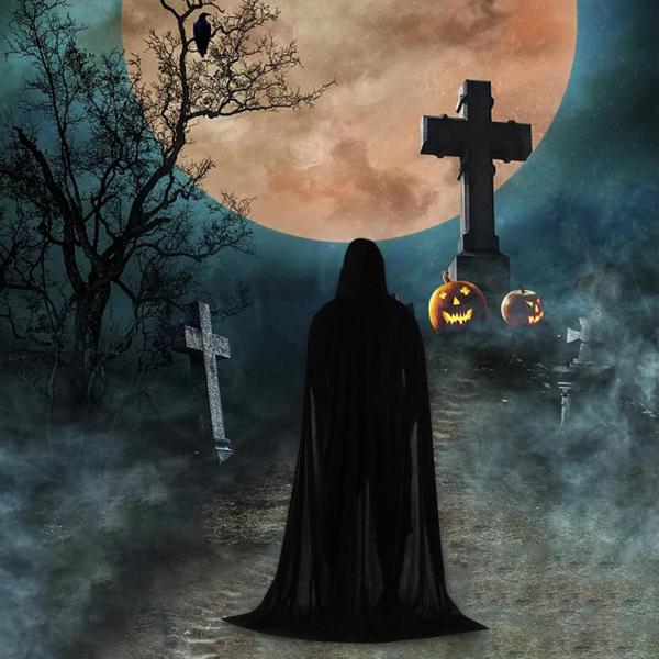 キッズ ハロウィン コスプレ ロング フード付き マント ケープ アクセサリー 小道具写真撮影用 130cm ブラック