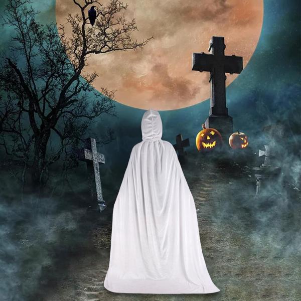 キッズ ハロウィン コスプレ ロング フード付き マント ケープ アクセサリー 小道具写真撮影用 130cm ホワイト