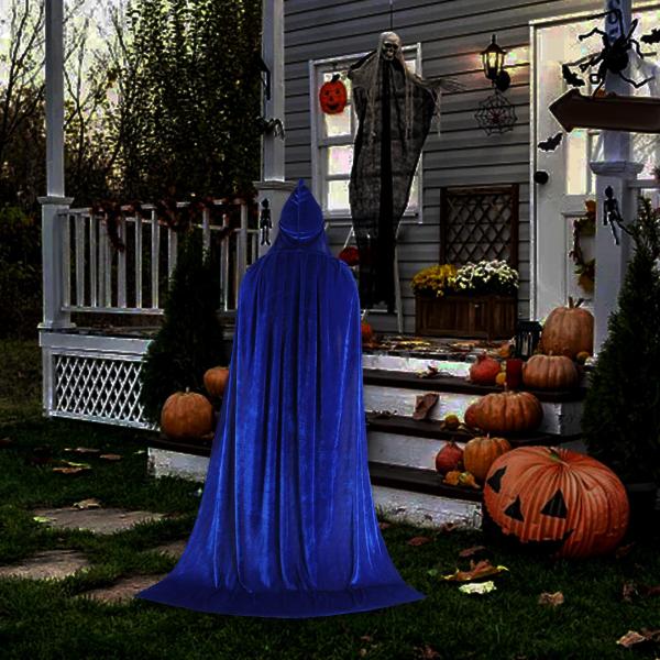 キッズ ハロウィン コスプレ ロング フード付き マント ケープ アクセサリー 小道具写真撮影用 130cm ブルー
