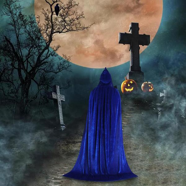 キッズ ハロウィン コスプレ ロング フード付き マント ケープ アクセサリー 小道具写真撮影用 130cm ブルー