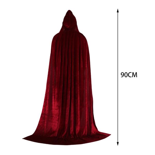 キッズ ハロウィン コスプレ ロング フード付き マント ケープ アクセサリー 小道具写真撮影用 90cm ワインレッド