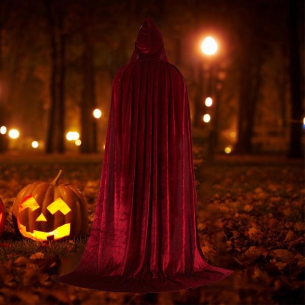 キッズ ハロウィン コスプレ ロング フード付き マント ケープ アクセサリー 小道具写真撮影用 90cm ワインレッド