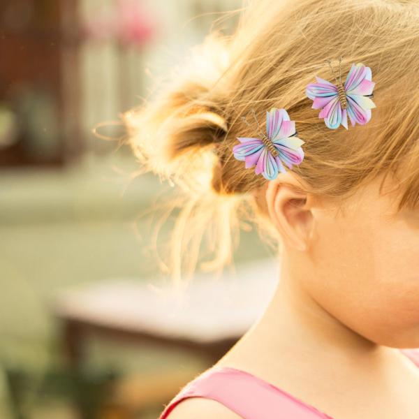 2 個蝶ヘアクリップポニーテールかわいいヘアピン結婚式のギフト誕生日ネジブルーピンク