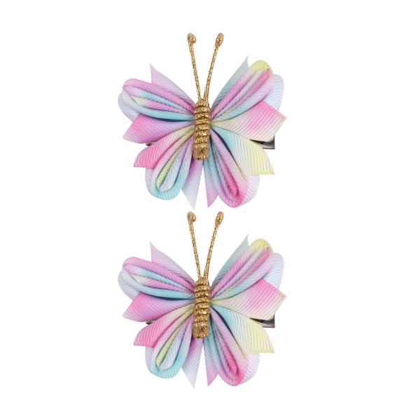 2 個蝶ヘアクリップポニーテールかわいいヘアピン結婚式のギフト誕生日ネジブルーピンク