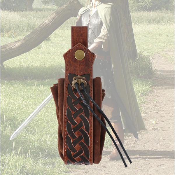 中世の騎士 PU ベルトポーチ財布 ハロウィン演劇小道具ロールプレイ用 ブラウン