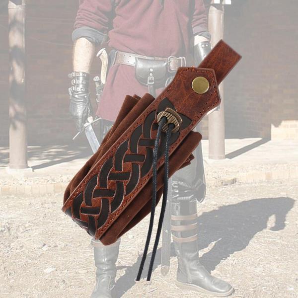 中世の騎士 PU ベルトポーチ財布 ハロウィン演劇小道具ロールプレイ用 ブラウン