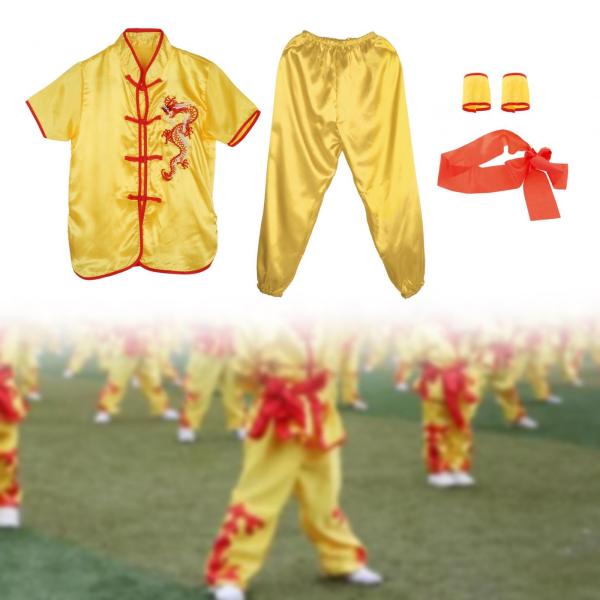 中国の伝統的な武術衣装アパレル大人子供女性男の子女の子イエロー 160