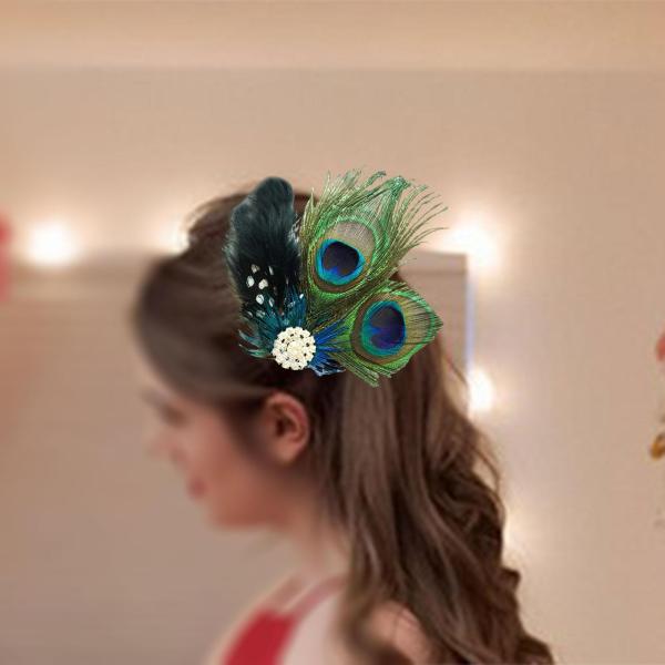女性フェザーヘアクリップ、頭飾りフラッパーかぶとヘアピン装飾ヘアピン帽子カクテル、パーティー、フェスティバル用