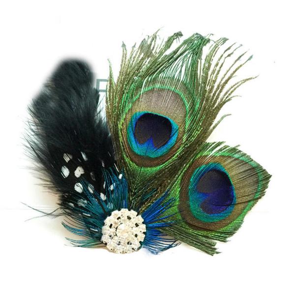 女性フェザーヘアクリップ、頭飾りフラッパーかぶとヘアピン装飾ヘアピン帽子カクテル、パーティー、フェスティバル用