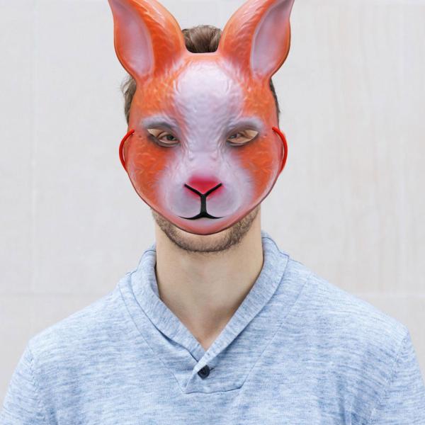 うさぎ コスプレマスク ハーフフェイスマスク ノベルティ ハロウィン 仮装マスク うさぎ頭マスク ショー用 動物マスク カーニバル , ブラウン ホワ
