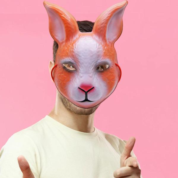 うさぎ コスプレマスク ハーフフェイスマスク ノベルティ ハロウィン 仮装マスク うさぎ頭マスク ショー用 動物マスク カーニバル , ブラウン ホワ