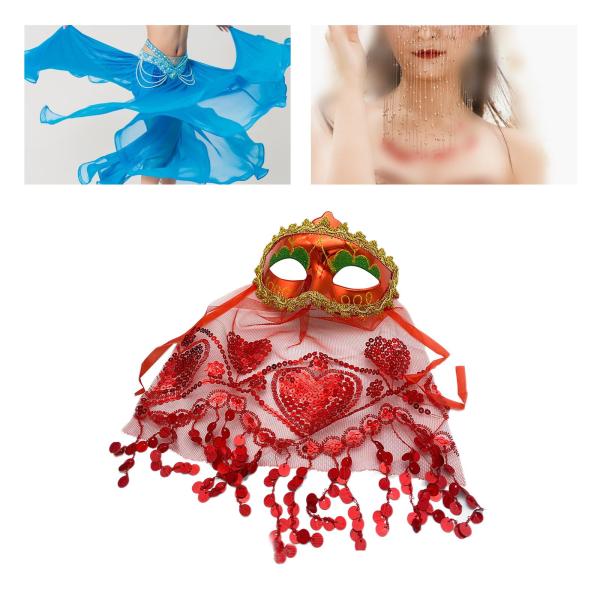 女性用ベリーダンスフェイスベール マルディグラマスク ロールプレイ用 ドレスアップ ホリデー レッド