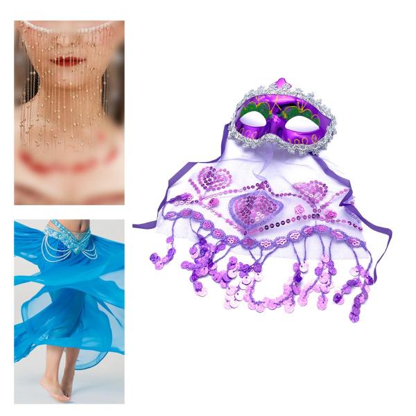 女性用ベリーダンスフェイスベール マルディグラマスク ロールプレイ用 ドレスアップ ホリデー パープル