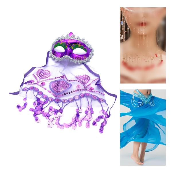 女性用ベリーダンスフェイスベール マルディグラマスク ロールプレイ用 ドレスアップ ホリデー パープル