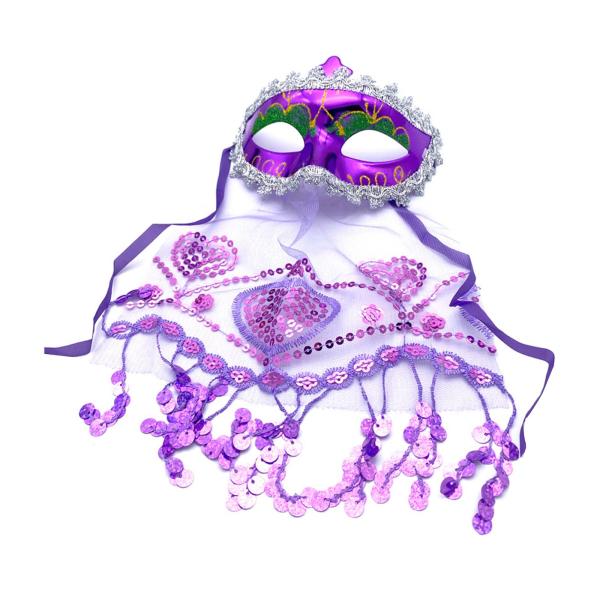 女性用ベリーダンスフェイスベール マルディグラマスク ロールプレイ用 ドレスアップ ホリデー パープル