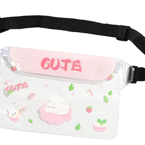防水ファニーパック クリア防水バッグ 調節可能なストラップ 防水ポーチ ピンク