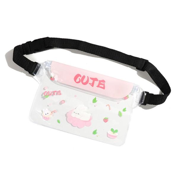 防水ファニーパック クリア防水バッグ 調節可能なストラップ 防水ポーチ ピンク