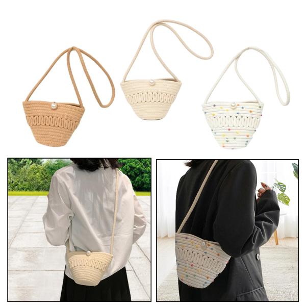 女性用クロスボディバッグ ボヘミアン風 スタイリッシュ 編み込みハンドバッグ 夏のアウトドア ピクニック用 カーキ