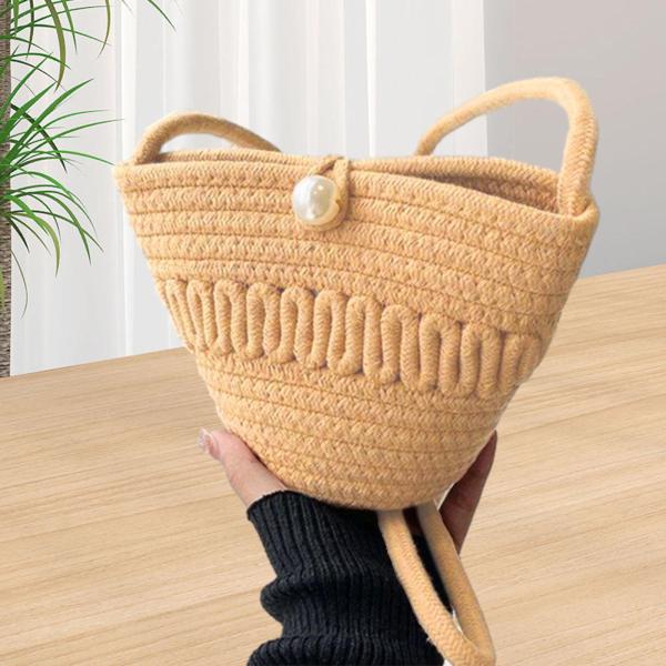 女性用クロスボディバッグ ボヘミアン風 スタイリッシュ 編み込みハンドバッグ 夏のアウトドア ピクニック用 カーキ