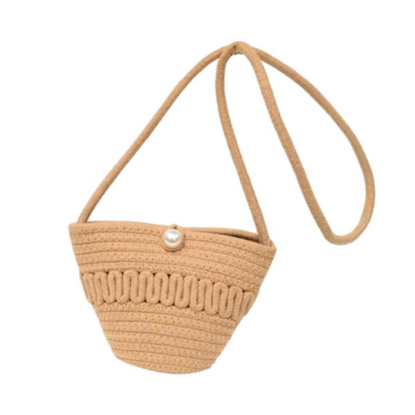 女性用クロスボディバッグ ボヘミアン風 スタイリッシュ 編み込みハンドバッグ 夏のアウトドア ピクニック用 カーキ