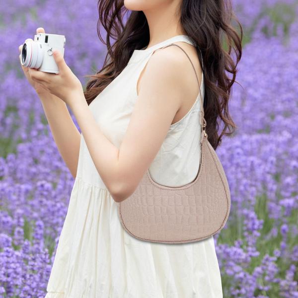 女性用アンダーアームバッグ カジュアル ジッパー付き サッチェル 女性用 ソフト ハンドバッグ ショルダーバッグ カーキ