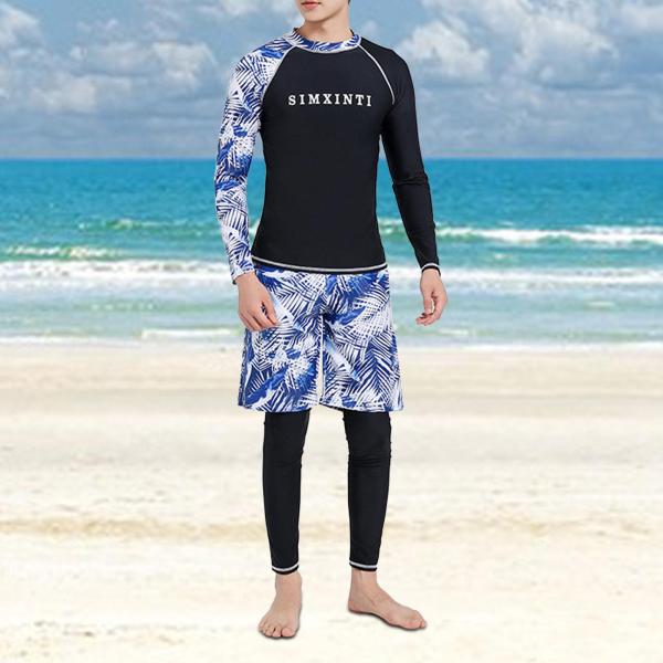 メンズ 長袖水着 上下 ウェットスーツ ストレッチ スイムシャツとパンツ XXL