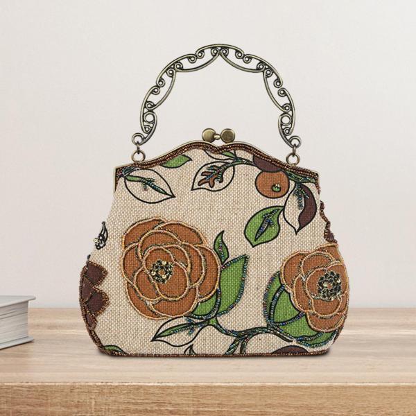 ハンドメイドビーズ刺繍バッグ 女性用 感謝祭 通勤 誕生日プレゼント イエロー