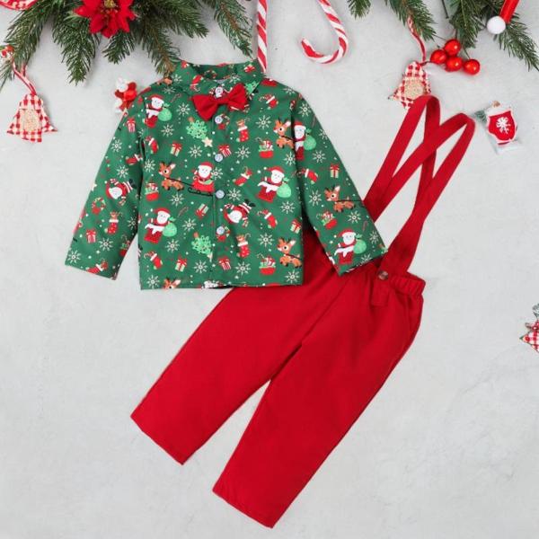 蝶ネクタイ付き紳士服 子供用クリスマス衣装 子供の祭り 長袖ボタン