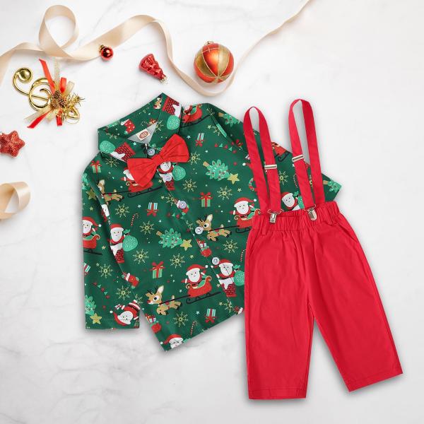 蝶ネクタイ付き紳士服 クリスマス 子供用 フェスティバル 長袖 クリップ