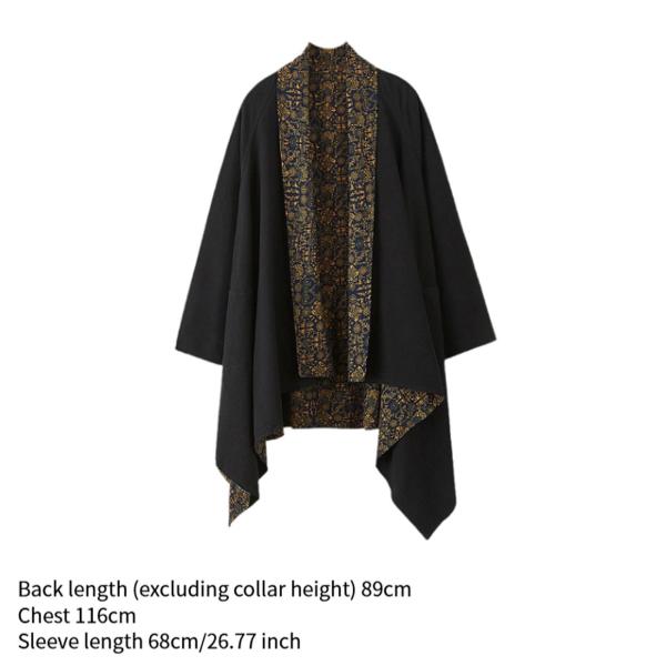 メンズ カーディガン リバーシブル エスニック ルーズコート コットン リネン ドレープ ケープ オーバーコート ブラック