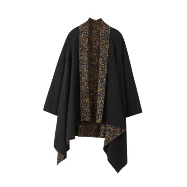 メンズ カーディガン リバーシブル エスニック ルーズコート コットン リネン ドレープ ケープ オーバーコート ブラック