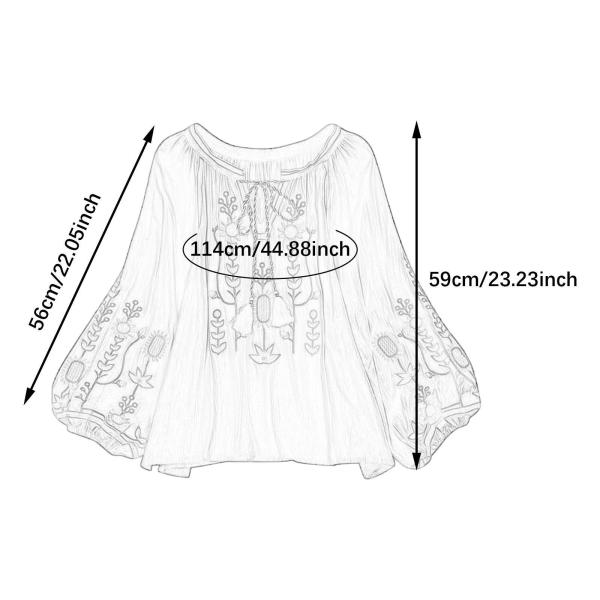 女性のための刺繍ブラウスプルオーバーカジュアルレディースメキシコ刺繍トップスブルー