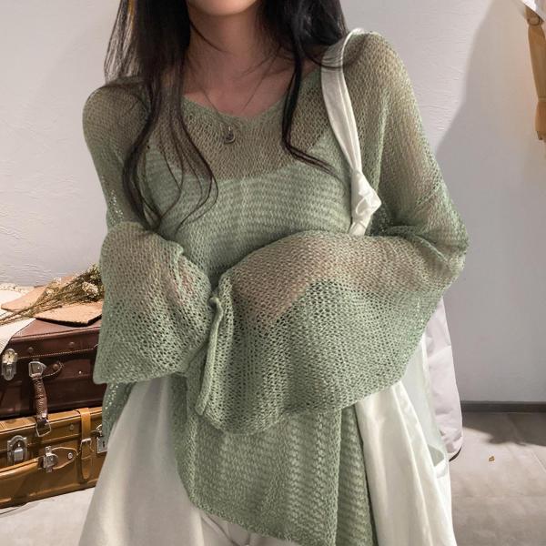 レディース 長袖 T シャツ トレンディ 通気性 ベーシック トップ クラブ パーティー デイリー グリーン