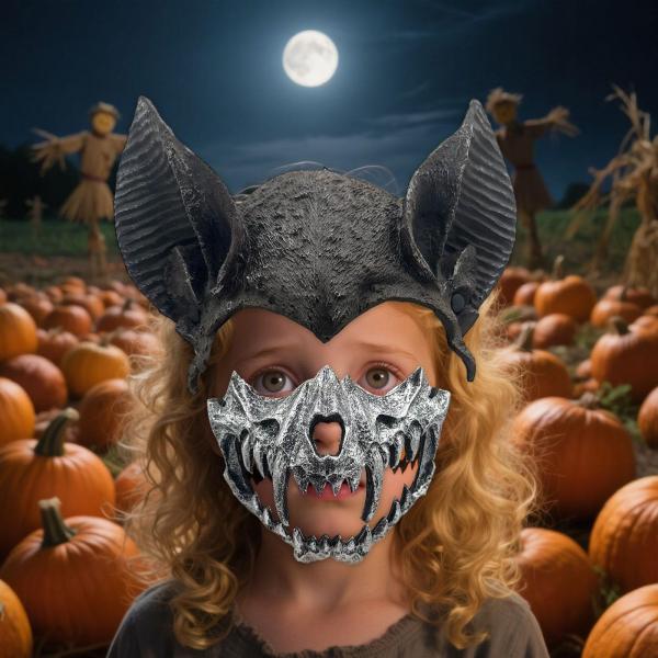 ハロウィン コウモリコスチュームマスクアクセサリー 仮面舞踏会 誕生日パーティー 友達用 ブラック＆シルバー