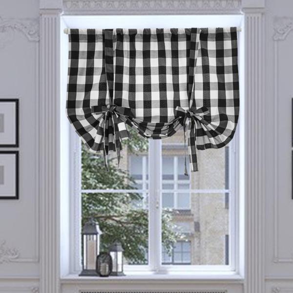 バッファローチェックタイアップカーテンギンガムタイアップシェードデコレーションブラック60x120cm