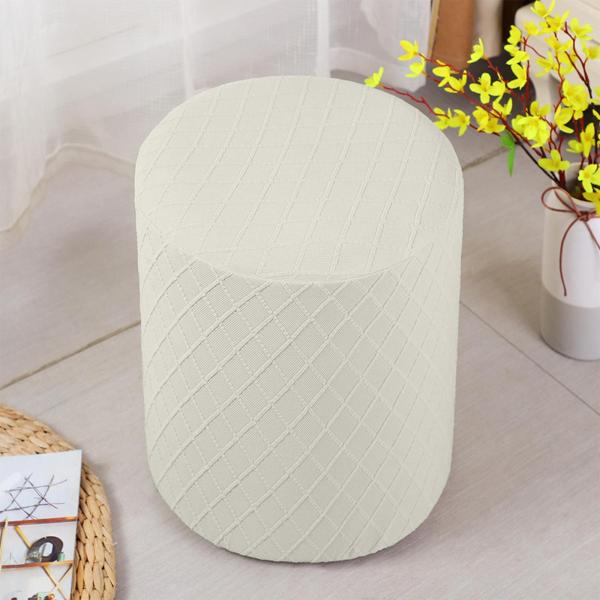 ラウンドストレッチオットマンスリップカバーフットレストソファカバーフットスツールカバーホワイト