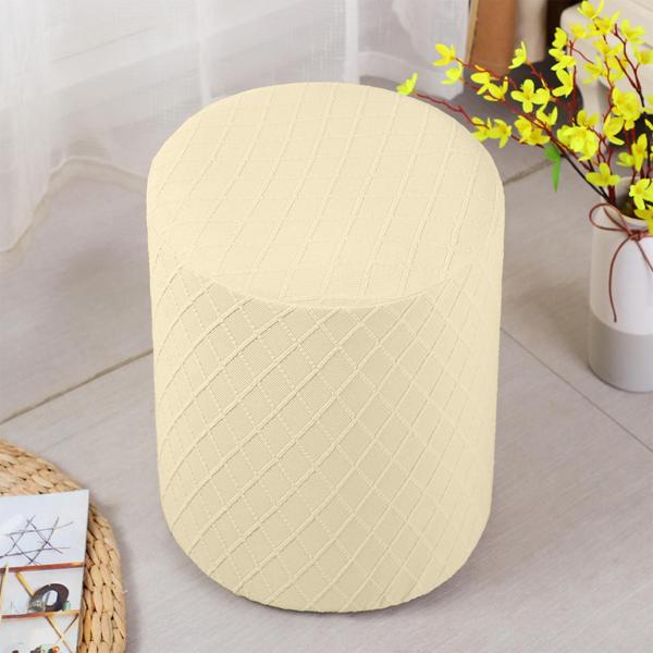 ラウンドストレッチオットマンスリップカバーフットレストソファカバーフットスツールカバークリームイエロー