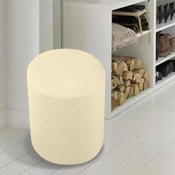 ラウンドストレッチオットマンスリップカバーフットレストソファカバーフットスツールカバークリームイエロー