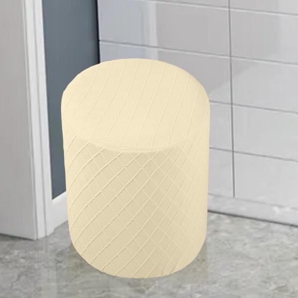 ラウンドストレッチオットマンスリップカバーフットレストソファカバーフットスツールカバークリームイエロー