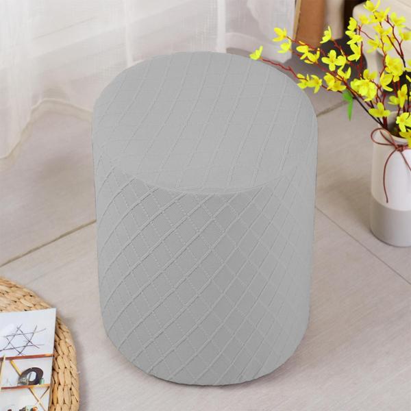 ラウンドストレッチオットマンスリップカバーフットレストソファカバーフットスツールカバーシルバーグレー