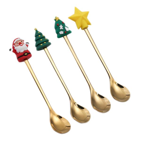 4x クリスマス テーブル デコレーション ホーム パーティー オーナメント ミキシング かき混ぜスプーン クリスマス デコレーション クリ
