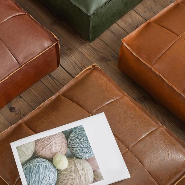 フットスツール モロッコ オットマン カバー プーフ クッションケース 耐久性 15.8インチx15.8インチ グリーン