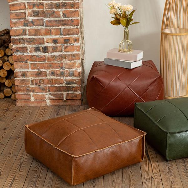 フットスツール モロッコ オットマン カバー プーフ クッションケース 耐久性 15.8インチx15.8インチ グリーン