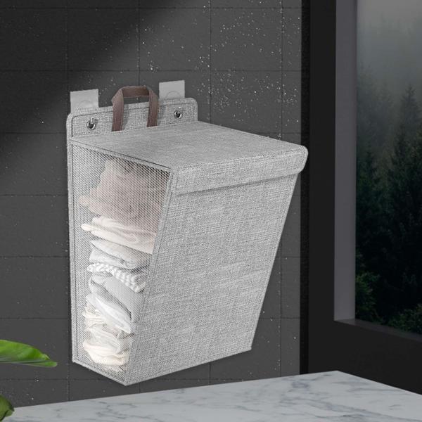 折りたたみ式吊り下げランドリーバスケット 壁掛け収納バスケット 寮の寝室用 グレー M