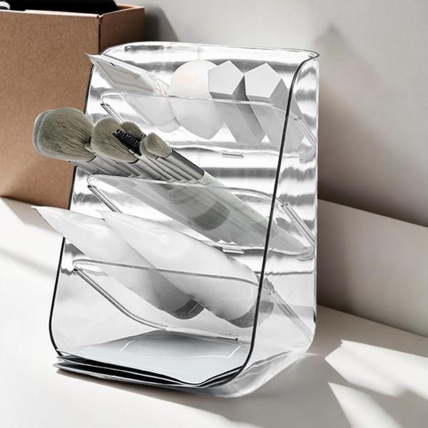 デスクトップオーガナイザー 本棚 鉛筆 ペンホルダー 多目的 4段 寮用 クリア