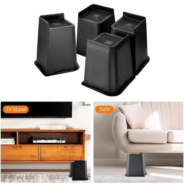 8インチ家具ライザー4個 ベッド昇降ブロック ベッド脚ライザーアクセサリー ハーフラップエッジ カウチソファライザー 最大5.2インチx5.